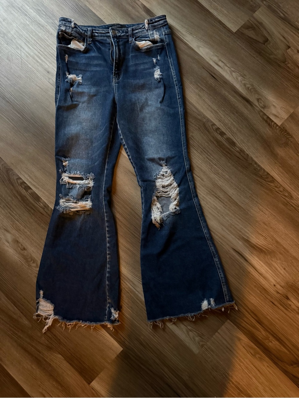 Flying Monkey Dark Blue Distressed Flare Jeans
